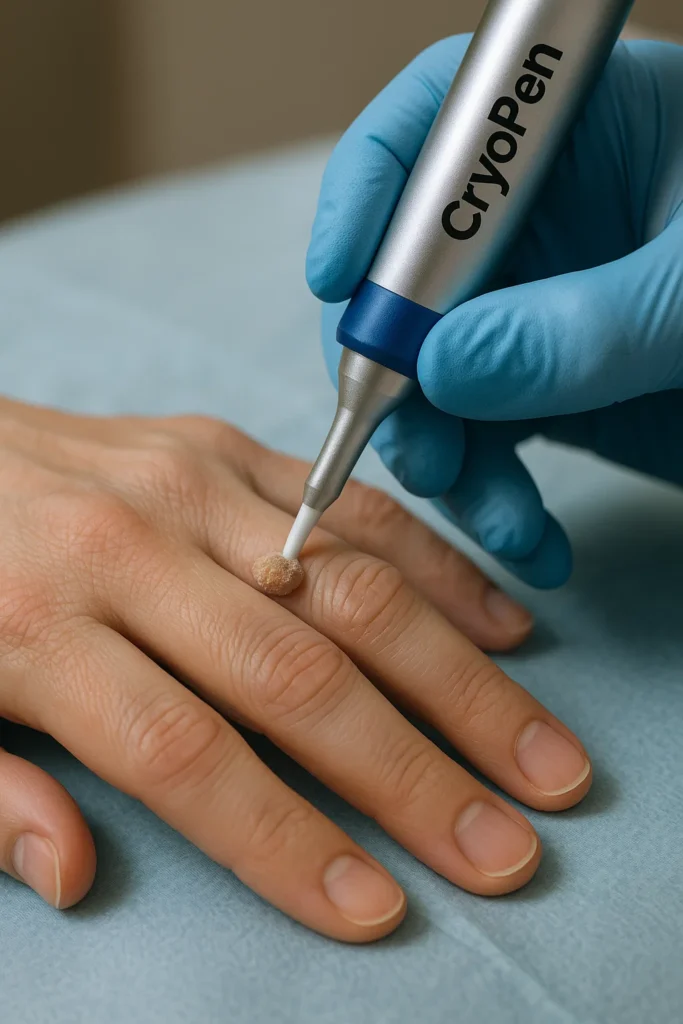 example of cryopen wart removal Wanstead treatment on a persons finger