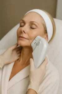 Woman receiving HIFU non surgical facelift treatment Wanstead