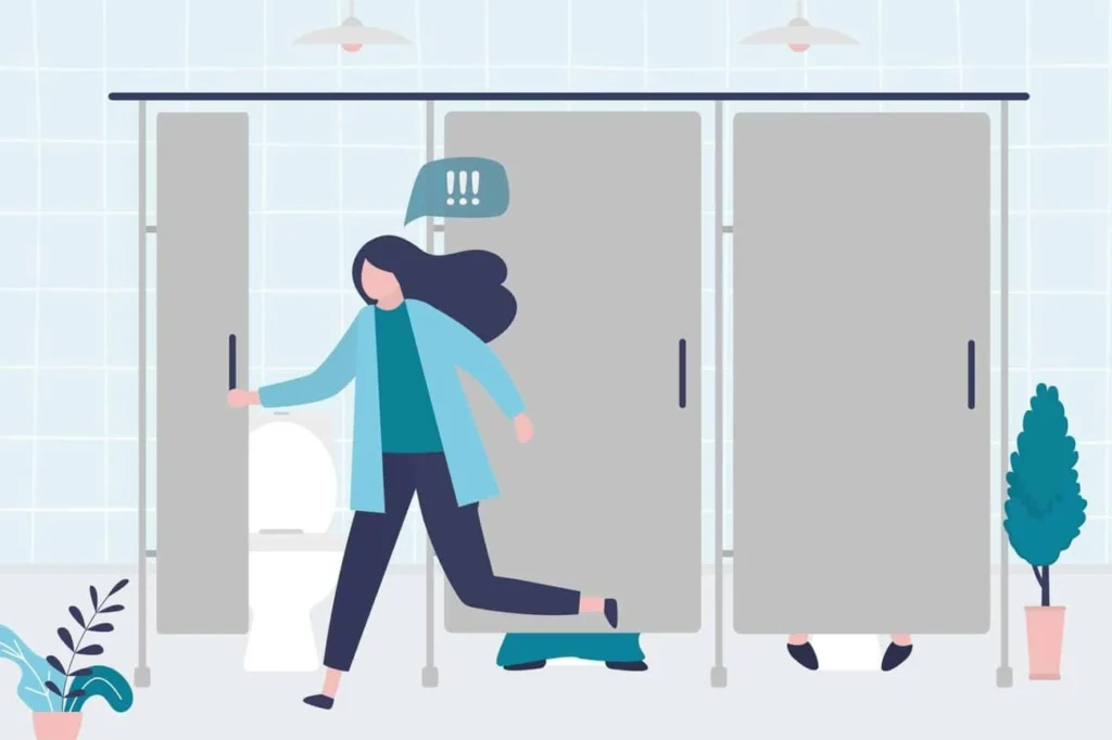 graphic of Urine incontinence Wanstead woman running to the toilet.