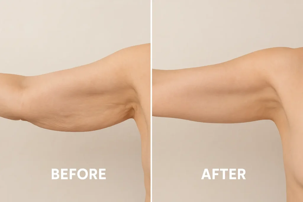 Picture of LA LIPO Wanstead before and after results of skin tightening treatment on the upper arms.